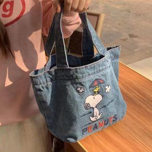 Cowboy handbag cartoon cute bento bag denim small bag lunch box bag